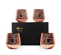 SKY FISH Copas de Vino de Acero Inoxidable Sin Tallo - Juego de 4 Copas de Cóctel de Cobre, 18 Onzas, Oro Rosa.