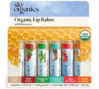 Sky Organics Bálsamo Labial de Cera de Abejas Orgánico - Bálsamo para Labios con Certificación Orgánica de la USDA - Bálsamo Labial Hidratante, Calmante y Suavizante - 6 Sabores Surtidos en 1 Pack