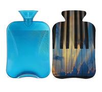 Sky Piano - Botella de agua caliente con funda esponjosa de 2 litros, botella de piano de música de gran capacidad, bolsa de agua para noches acogedoras, alivio del dolor, espalda, cuello y hombros