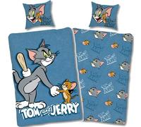 SkyBrands Tom & Jerry - Juego de funda nórdica y funda de almohada (135 x 200 cm, funda de almohada de 80 x 80 cm, reversible, diseño de Tom y Jerry, 100 algodón, estándar Ko-Tex 100)