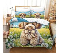 SkyClouf Bichon Frisé Fabricación 3D Ropa De Dormir Juego De Tres Piezas Bichon Frisé Funda De Edredón Fibra Ultrafina Encajado con Cremallera Suave Y Fácil De Mantener King(220x240cm)