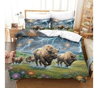 SkyClouf Bisonte Americano Fabricación 3D Ropa De Dormir Juego De Tres Piezas Bisonte Americano sobre De Edredón Microfibra Superior Encajado con Cremallera Delicado Y Lavable Super King(260x220cm)