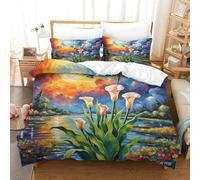 SkyClouf Calla Lily Fabricación 3D Ropa De Dormir Juego De Tres Piezas Lily Funda De Edredón Fibra Ultrafina Encajado con Cremallera Delicado Y Lavable Super King(260x220cm)