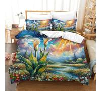 SkyClouf Calla Lily Fabricación 3D Ropa De Dormir Juego De Tres Piezas Lily Funda De Edredón Fibra Ultrafina Encajado con Cremallera Suave Y Fácil De Mantener Super King(260x220cm)
