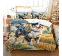SkyClouf Collie fronterizo Fabricación 3D Ropa De Dormir Juego De Tres Piezas Collie fronterizo Funda Nórdica Microfibra Superior Funda De Almohada Incluida Delicado Y Lavable King(220x240cm)