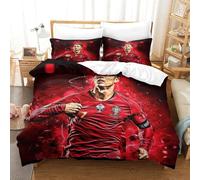 SkyClouf Cristiano Ronaldo Fabricación 3D Ropa De Dormir Juego De Tres Piezas Cristiano Ronaldo sobre De Edredón Microfibra Superior Encajado con Cremallera Delicado Y Lavable King(220x240cm)
