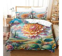SkyClouf Dahlia Fabricación 3D Ropa De Dormir Juego De Tres Piezas Dahlia sobre De Edredón Microfibra Superior Funda De Almohada Incluida Delicado Y Lavable Super King(260x220cm)