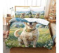 SkyClouf Labrador Retriever Fabricación 3D Ropa De Dormir Juego De Tres Piezas Labrador Retriever Funda Nórdica Fibra Ultrafina Encajado con Cremallera Suave Y Fácil De Mantener Super King(260x220cm)