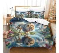 SkyClouf León Fabricación 3D Ropa De Dormir Juego De Tres Piezas León Funda De Edredón Microfibra Superior Funda De Almohada Incluida Delicado Y Lavable King(220x240cm)