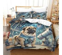 SkyClouf Pug Fabricación 3D Ropa De Dormir Juego De Tres Piezas Pug Funda Nórdica Fibra Ultrafina Encajado con Cremallera Suave Al Tacto Y Manejable Super King(260x220cm)