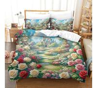 SkyClouf Rosa Fabricación 3D Ropa De Dormir Juego De Tres Piezas Rosa Funda De Edredón Microfibra Superior Encajado con Cremallera Delicado Y Lavable King(220x240cm)