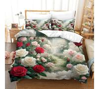 SkyClouf Rosa Fabricación 3D Ropa De Dormir Juego De Tres Piezas Rosa Funda De Edredón Microfibra Superior Funda De Almohada Incluida Delicado Y Lavable Super King(260x220cm)