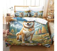 SkyClouf Shiba Inú Fabricación 3D Ropa De Dormir Juego De Tres Piezas Shiba Inú Funda Nórdica Fibra Ultrafina Encajado con Cremallera Delicado Y Lavable King(220x240cm)