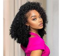 SKYDO Media peluca de cabello humano rizado tipo afro, diadema 3 en 1 y vuelta, cordón sin pegamento, densidad del 250 %, color natural, 18 pulgadas