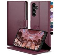 SkyDuck Funda para Samsung Galaxy A15 5G,con 1 Protector Pantalla Cristal Templado,Funda para Samsung Galaxy A15 5G [Bloqueo RFID][de Cuero PU][Ranura para Tarjeta]carcasa para Samsung A15,Vino Tinto