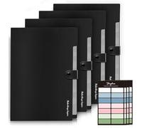 SKYDUE 4 Piezas Carpeta Clasificadora, Carpetas Archivadoras, Carpeta Acordeon, Carpeta A4 Con 8 Compartimentos, Carpetas Plastico Archivadores Oficina Para Documentos De Acordeón(Negro)