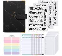 SKYDUE Agenda Ahorro Dinero Español, Organizador de Dinero, Libreta de Ahorro, Sistema de Sobres Para Ahorrar Dinero (Negro Marmolado)