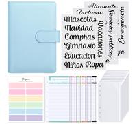 SKYDUE Agenda Ahorro Dinero Español, Organizador de Dinero, Libreta de Ahorro, Sistema de Sobres Para Ahorrar Dinero (Azul Claro)
