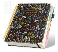 SKYDUE Hardcover Spiral Notebook, 300 Pages 8" x 10" College Ruled Notebook for Work with Dividers & Pockets, 5 Subject Notebook Journals for Women, Double Wire Bound, Tab Stickers Included