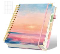 SKYDUE Hardcover Spiral Notebook, 300 Pages 8" x 10" College Ruled Notebook for Work with Dividers & Pockets, 5 Subject Notebook Journals for Women, Double Wire Bound, Tab Stickers Included, Sunset