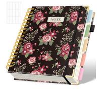 SKYDUE Hardcover Spiral Notebook, 300 Pages 8" x 10" College Ruled Notebook for Work with Dividers & Pockets, 5 Subject Notebook Journals for Women, Double Wire Bound, Tab Stickers Included