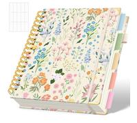 SKYDUE Hardcover Spiral Notebook, 300 Pages 8" x 10" College Ruled Notebook for Work with Dividers & Pockets, 5 Subject Notebook Journals for Women, Double Wire Bound, Tab Stickers Included
