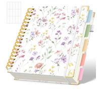SKYDUE Hardcover Spiral Notebook, 300 Pages 8" x 10" College Ruled Notebook for Work with Dividers & Pockets, 5 Subject Notebook Journals for Women, Double Wire Bound, Tab Stickers Included
