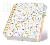 SKYDUE Hardcover Spiral Notebook, 300 Pages 8" x 10" College Ruled Notebook for Work with Dividers & Pockets, 5 Subject Notebook Journals for Women, Double Wire Bound, Tab Stickers Included