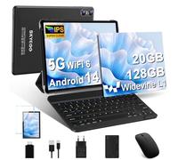 SKYEGG Tablet 10 Pulgadas Android 14 - 20 GB RAM + 128 GB ROM Ampliable a 1TB, WiFi 6 5 GHz, Octa-Core, Widevine L1, GPS, Cámara 8 MP + 5 MP, USB-C - con Teclado, Ratón y Funda - Negro