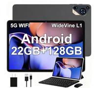 SKYEGG Tablet 10 Pulgadas Android 14, 22GB RAM + 128GB ROM Ampliable 1TB, Octa-Core 2.0GHz, FHD IPS, Widevine L1, WiFi 5G, GPS, 8000mAh, Cámara 5MP+8MP, con Teclado + Ratón + Funda, Gris Carbono