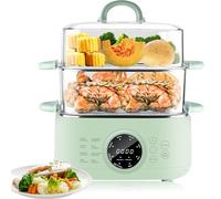 Skyehomo Vaporera Eléctrica con 2 Inox cestas apilables, 1000W vaporización rápida Capacidad 9.3 L con 24H Timer, Olla Vaporera mantenimiento del calor 6H, Vaporera eléctrica de cocina 8 modo, Tapa PC