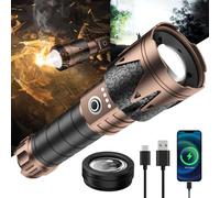 SKYFIRE Linterna LED Recargable 1000000 Lumen con Lente de Encendido, Linterna Potente Compacta 6 Modos Zoomable, 5000mAh USB-C Ligera IPX6 para Senderismo Emergencia Regalo Hombre