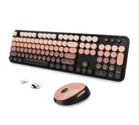 SkyGive Combo de teclado y mouse inalámbricos, ergonómico de tamaño completo, teclado redondo retro, compatible con Windows, PC, perfecto para teclados del hogar y la oficina (rojo aurora)