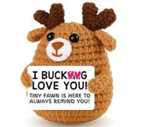 Skyists Regalos para novia, novio, marido y esposa, mini ciervo divertido de ganchillo con "I Buck Love You", aniversario de cumpleaños único, día de San Valentín, decoración de escritorio de regalo
