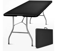 SKYLANTERN Mesa plegable de 180 cm rectangular negra - Mesa de camping plegable para 6/8 personas, 180 x 74 x 74 cm - Mesa plegable exterior de HDPE gruesa de 3,5 cm - Mesa de jardín con pie de acero