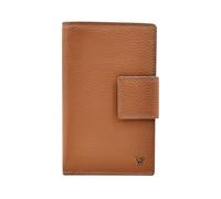 SKYLE Cartera Bi-Fold de piel auténtica para mujer, con protección RFID, 10 ranuras para tarjetas, ventana para documento de identidad, compartimento para efectivo y monedas, diseño italiano, Marrón