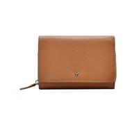 SKYLE Cartera Trifold de piel para mujer, 7 ranuras para tarjetas, ventana para ID, bolsillo con cremallera para efectivo y monedas, cierre de botón y cremallera, diseño italiano, Marrón claro