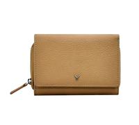 skyle Cartera Trifold de piel para mujer, 7 ranuras para tarjetas, ventana para ID, bolsillo con cremallera para efectivo y monedas, cierre de botón y cremallera, diseño italiano, Biscuit, 13x8,75x3,5