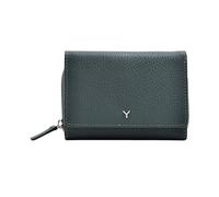 SKYLE Cartera Trifold de piel para mujer, 7 ranuras para tarjetas, ventana para ID, bolsillo con cremallera para efectivo y monedas, cierre de botón y cremallera, diseño italiano, Verde oscuro