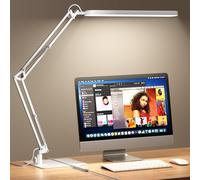 SKYLEO Lampara de Escritorio - Brazo Oscilante Ajustable Flexo LED Escritorio ，Base Ultrafina, Regulable,Temporizador, Funcion Ee Memoria, 1300LM, 12W, Blanco