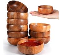 Skylety 10 cuencos de madera de acacia, cuencos pequeños de calabash, cuencos redondos de madera tallada a mano, bandeja de inmersión de calabash para servir palomitas de maíz, pasta, dulces,