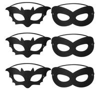 Skylety 6 Máscaras de Ojos Disfraz de Baile de Mascarada de Halloween con Bandas Elásticas para Hombres Halloween, Festival, Carnaval, Traje de Lujo, Fiesta de Cosplay (Estilo Murciélago y Redondo)
