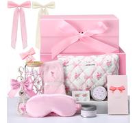 Skylety Juego de regalo floral con lazo rosa, cesta de cumpleaños para mujeres, coqueta, lazo, adolescente, niña, caja de feliz cumpleaños, regalo para su amiga, hija, sobrina, mujer, hermana