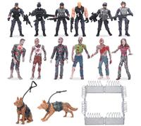 Skylety Set de Figuras Militares & Zombis - 6 Soldados Fuerzas Especiales, 6 Zombis, 2 Perros Policía & Valla - Modelos en PVC para Colección, Dioramas & Escenografía