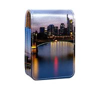 Skyline Bridge - Estuche portátil para lápices labiales para viajes, mini caja de almacenamiento de lápiz labial con espejo para mujeres y mujeres, bolsa de cosméticos de cuero, Varios colores, 9.5x2x7 cm/3.7x0.8x2.7 in