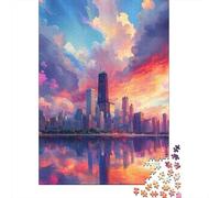 Skyline Ciudad Moderna Puzzle de 1000 Piezas Papel para Adultos Reflejo Atardecer Juego de Puzzle 1000 Piezas Relajación Familia Decoración Regalo 52x38cm/1000pcs