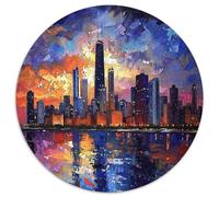 Skyline de Ciudad Puzzle de 1000 Piezas Papel para Adultos Estilo Pintura al Óleo Juego de Puzzle 1000 Piezas Vista Nocturna Relajación Hogar 1000pcs (67.5x67.5cm)