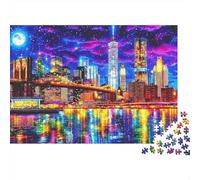 Skyline de la Ciudad de neón Rompecabezas 1000 Piezas Adultos,Regalo Navidad Coloridos Papel DIY Juego Familiar Difícil 52x38cm/1000pcs