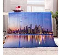 Skyline de la ciudad Manta, Estilo de Lujo Discreto Urbano Mantas de Franela de Microfibra 230×270 CM, Ligero, Suave, Esponjoso y Termica, Manta para Sofás, Camas, Sillones Reclinables, etc