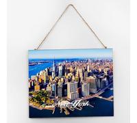 Skyline - Letreros de madera con paisaje de la ciudad de Nueva York, estilo vintage, decoración de sala de estar, placa de madera, estilo retro, contemporáneo, paisaje urbano, edificio estatal